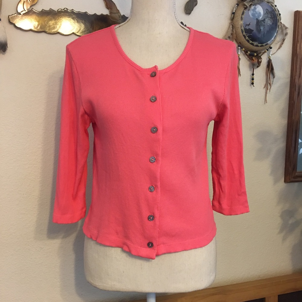 Vintage 80s Moda Intโl pink button front top